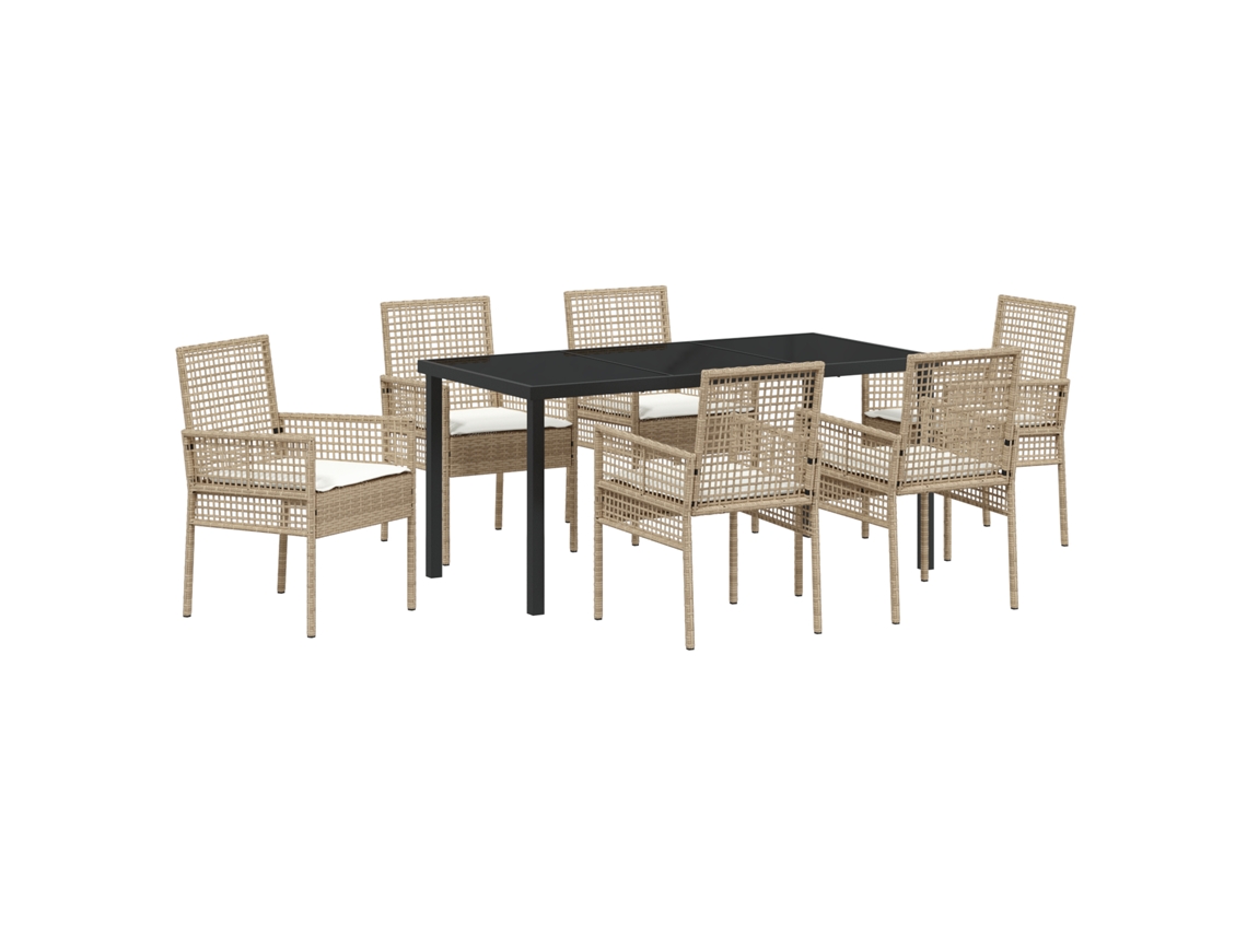 Conjunto 7 De Jantar Com E Almofadas Vidaxl Bege Rattan Sintético
