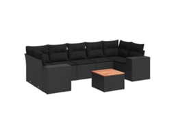 Conjunto de 8 Sofás de Jardim com Almofadões Vime Pe Preto MAISON EXCLUSIVE (8 pcs)