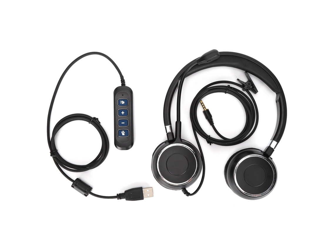 Fone De Ouvido Binaural De Escritório Com Microfone E Controle De Áudio Para Conector 3.5mm E Interface Usb