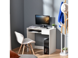 Mesa De Escritório Compacta 80x45x75 Cm Na Cor Branca, Com Bandeja Para Teclado E Gaveta Para Documentos - Economizadora De Espaço