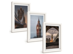 Quadros Decorativos Para Parede Ponte De Londres, Relógio Big Ben Moldura Branca Quadros Para O Escritório Espelharte (3 Peças 20x30 Cm)