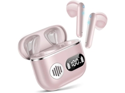 Auriculares Sem Fio Dágua Display Led Duplo Design Bestvite Com Cancelamento De Ruído Rosa