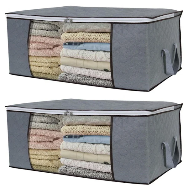 Saco Organizador Para Lençóis, Edredons E Roupas, 60x43x35cm, Cinza, Pacote Com 2 Unidades