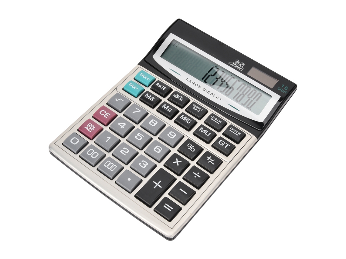 Calculadora Com Botão Grande E Display De 16 Bits Ct 9616 Abs Metal Com Fonte De Alimentação Dupla E Energia Solar Slowmoose