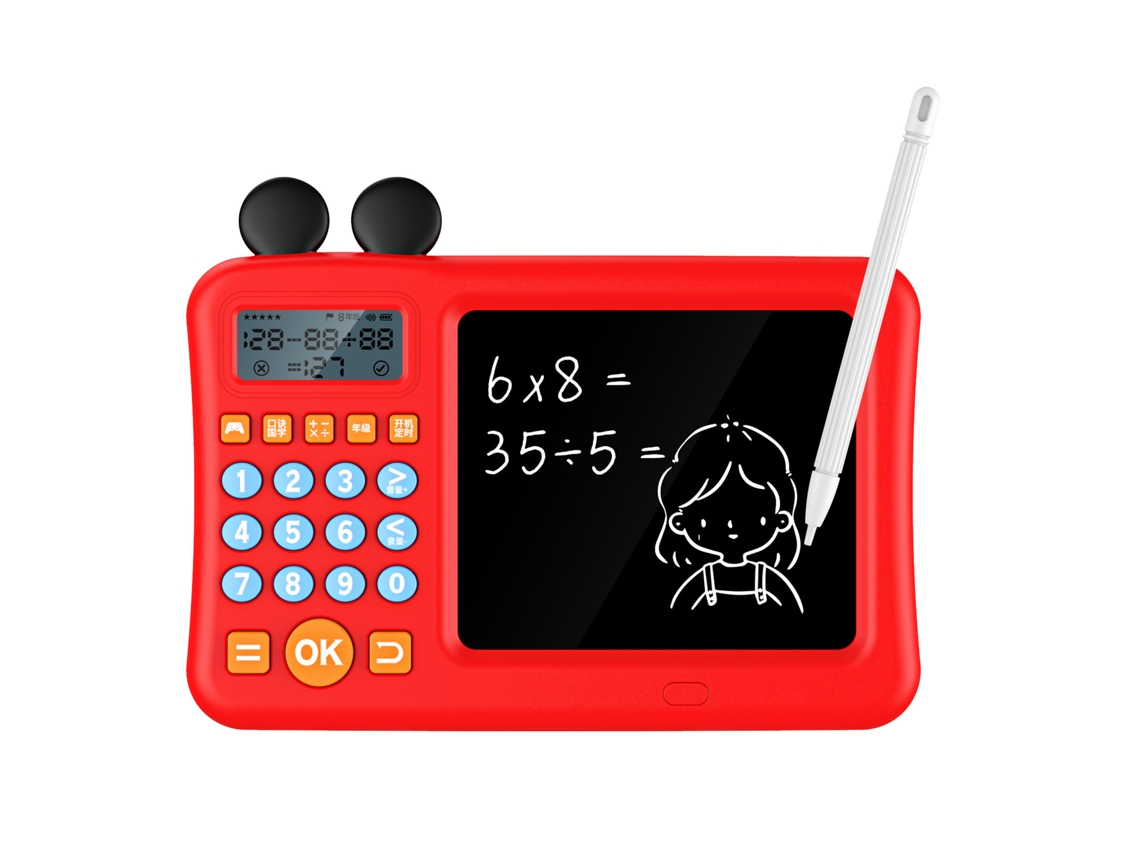 Primerox calculadora Infantil com Bloco de Anotações e Tabela de Escrita para Aprendizagem de Matemática Vermelha
