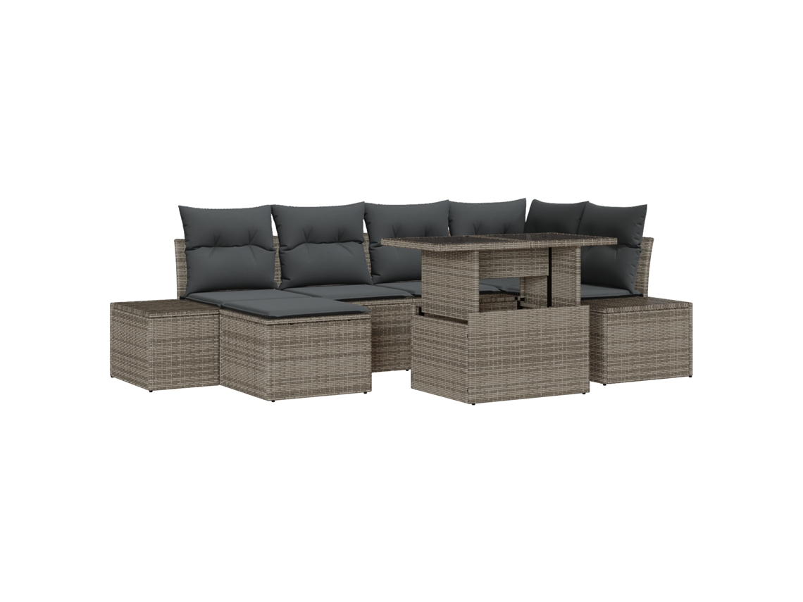 Conjunto 7 Conjunto De Sofás Para Exterior Vidaxl Cinzento Vime Pe (264 X 154 X 85 Cm)