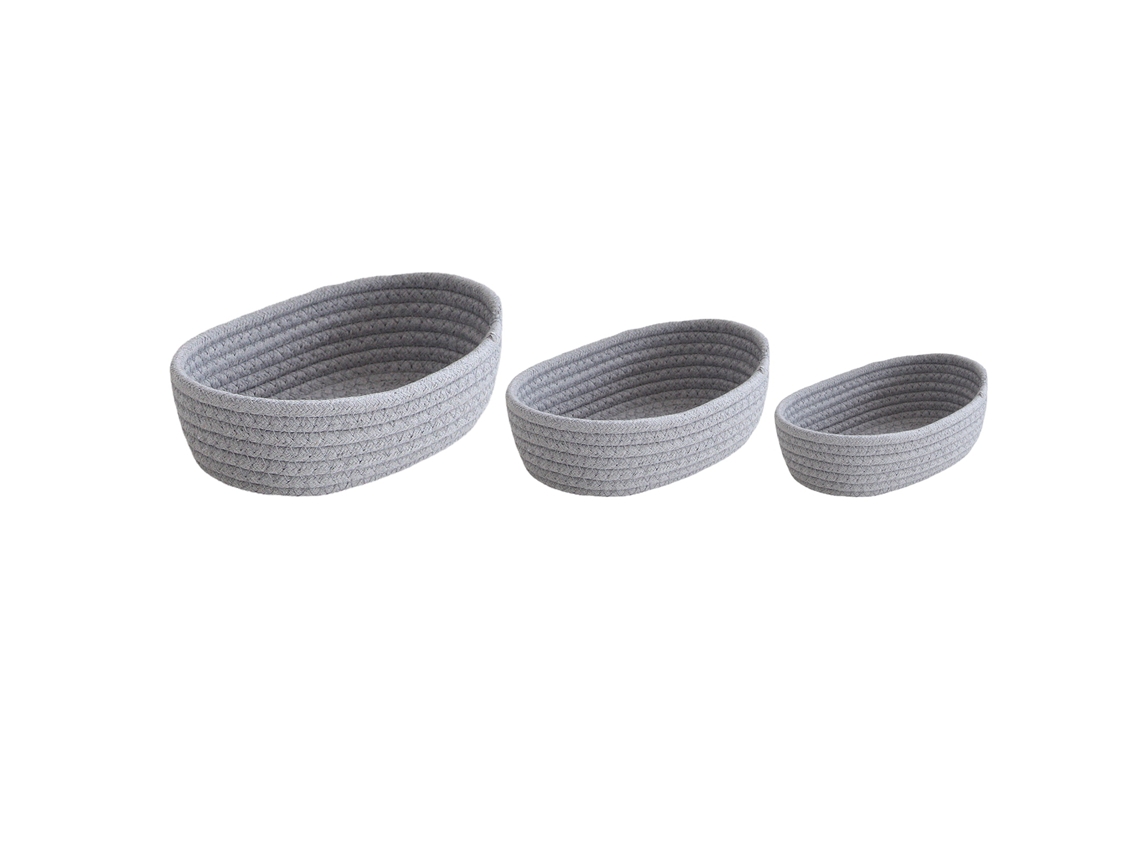 3 Pcs Cesta de Armazenamento Oval Tecida à Mão em Corda de Algodão S/MARCA para Mesa Grey
