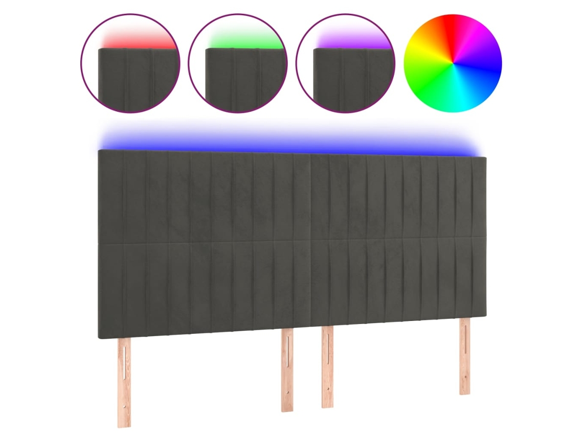 Led Headboard, Led Headboards Vidaxl Cinzeto Veludo (180 X 5 X 118/128 Cm)