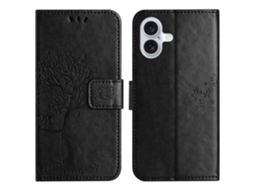 Capa Em Couro Pu Preto Para Apple Iphone 16