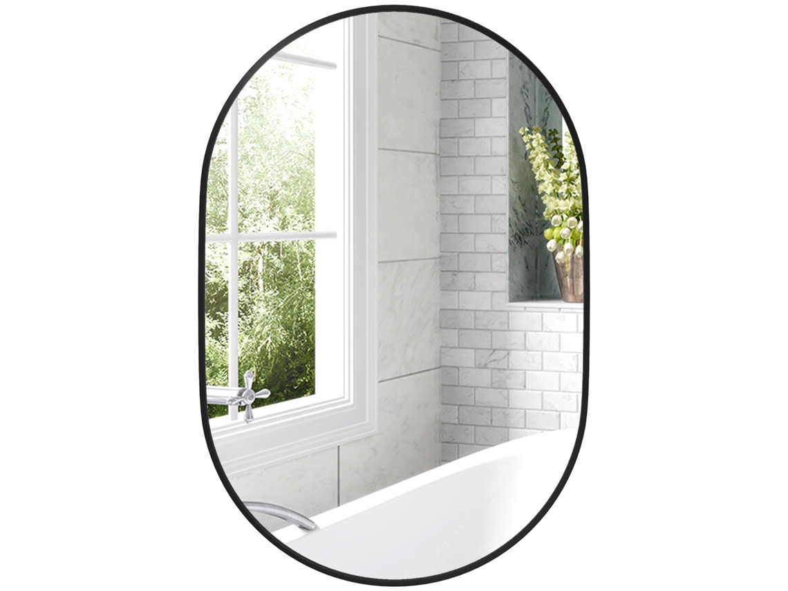 Espelho Oval Parede, Moldura Alumínio, Vertical ou Horizontal, 60x90cm, Preto | E-TOWN COMMERCE GMBH