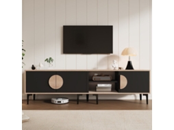 Móvel De Tv 180x35x49 Cm - 2 Armários E Prateleiras Abertas - Madeira + Preto
