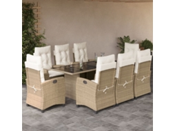 9 Pcs Conjunto De Jantar P/ Jardim Com Almofadões Vime Pe Bege Dkd Home Decor