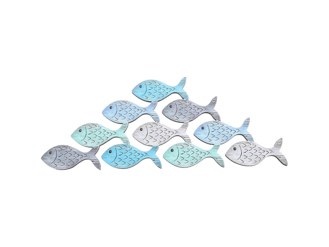 Omni decoración de Pescado de Madera Colgante Estilo Mediterráneo para Fiesta de Playa Y Hogar 38,00x15,00x0,50cm como Se Muestra