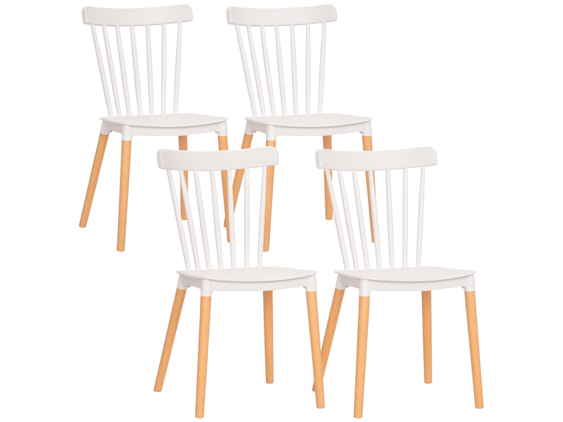 Conjunto 4 Cadeiras Nórdico Encosto Alto Pés Faia 48x52,5x83cm Branco Madeira