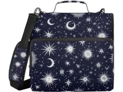 Pasta organizadora com 3 argolas, estampa de Noite Estrelada, Sol e Lua, para usar no ombro ou na mão, inclui bolsa com zíper.