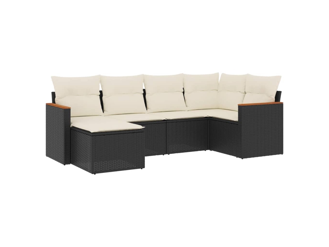 Conjunto Sofás de Jardim 6 Pcs com Almofadões Vime Pe Preto MAISON EXCLUSIVE (6 pcs)