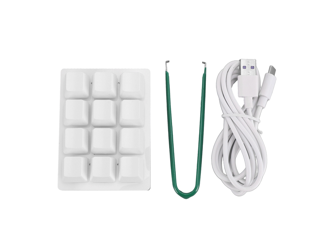 Teclado Mecânico Gamer 12 Chaves Rgb Switch Vermelho Programável Macro Usb Mini Branco