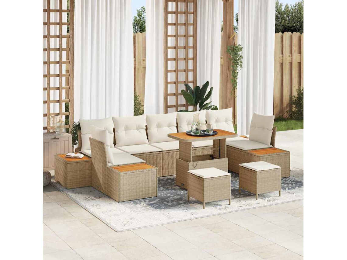 Vidaxl Conjunto De Sofá De Jardim 10 Pcs Bege Rattan Sintético