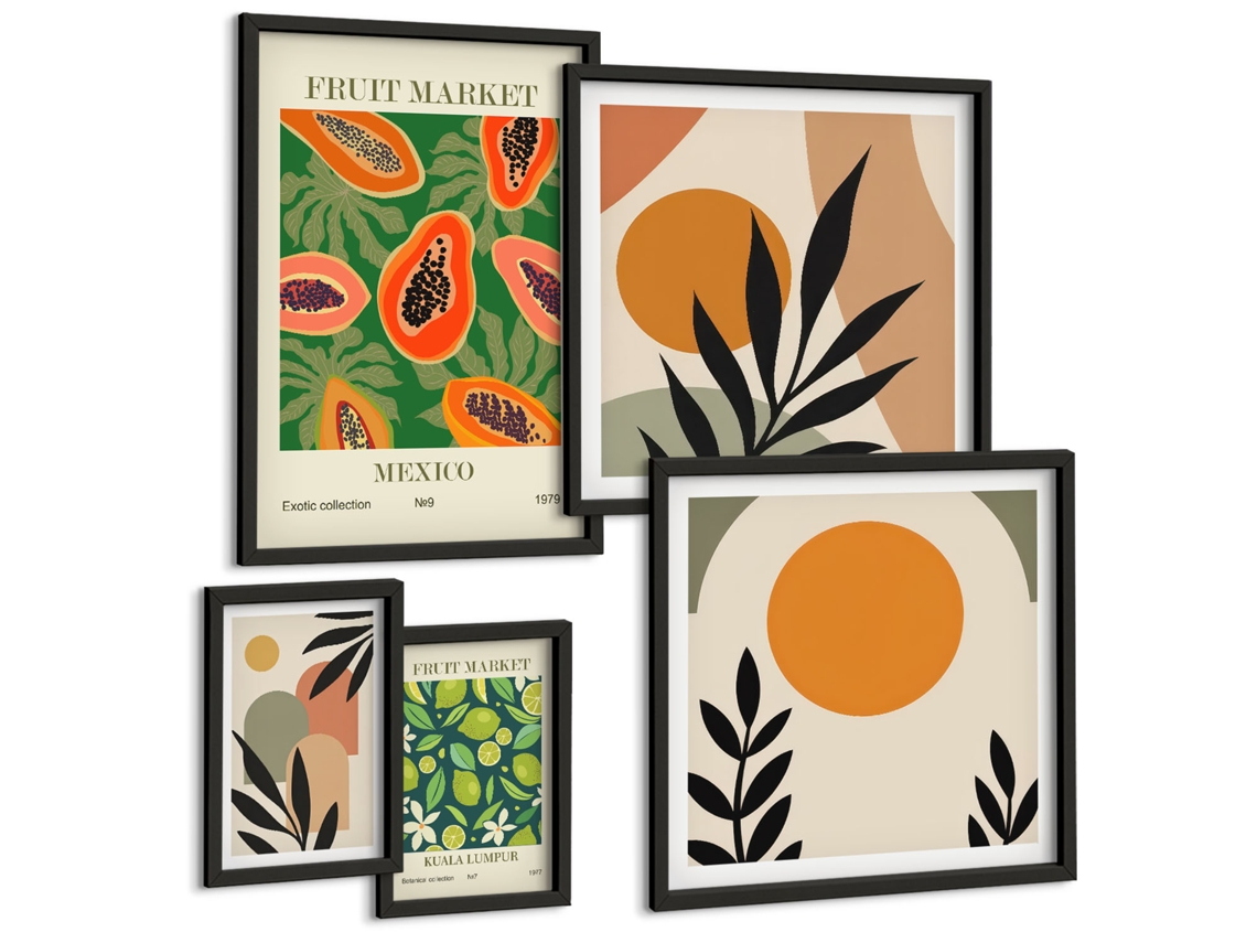 Conjunto De Pinturas Frutas Tropicais Motivos Retro Espelharte (5 Peças)