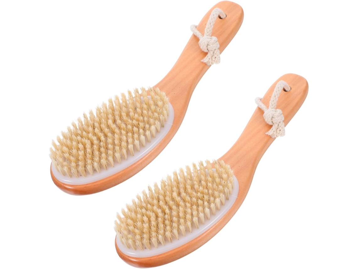 Conjunto De 2 Escovas Esfoliantes Corporais Collbath Com Cabo Ergonômico, Cerdas Naturais Para Escovação A Seco E