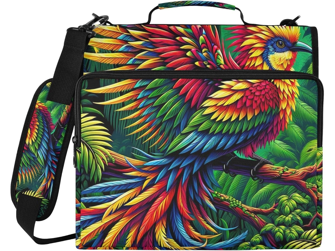 Pasta Organizadora Vibrante Com Estampa De Pássaros Tropicais, Estojo Com Zíper, Suporte Arquivos Com 3-argolas