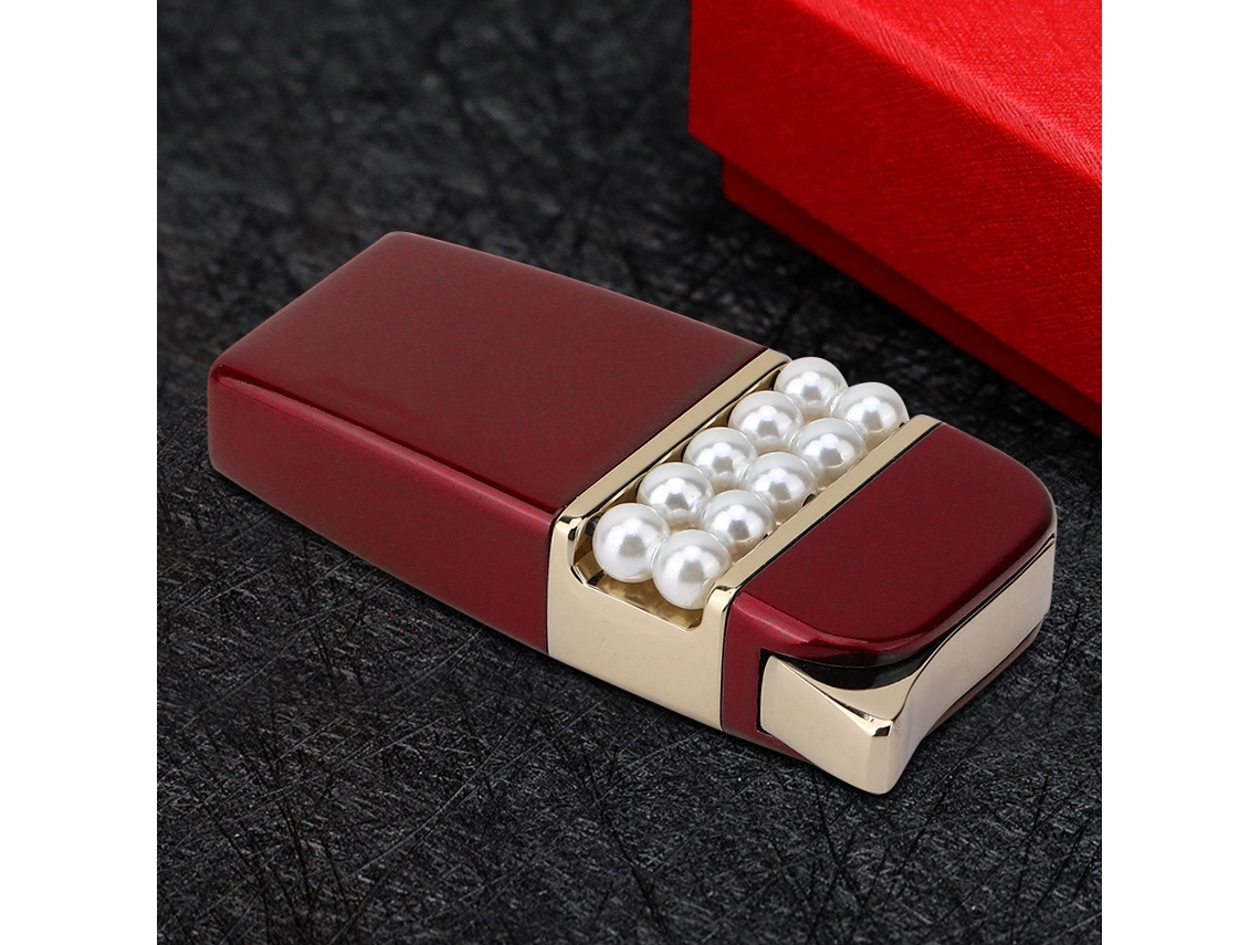 Isqueiro Gás Butano Design Pérola Fashion Simulação Vermelho