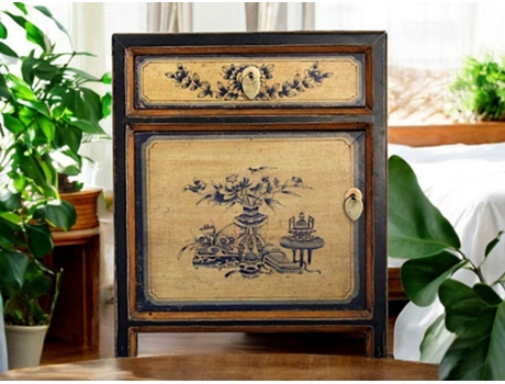 Cómoda Decorado Chinês Ásia Colonial Antigo Lowboard Vintage Vintageasia Madeira Bege (55x45x33)