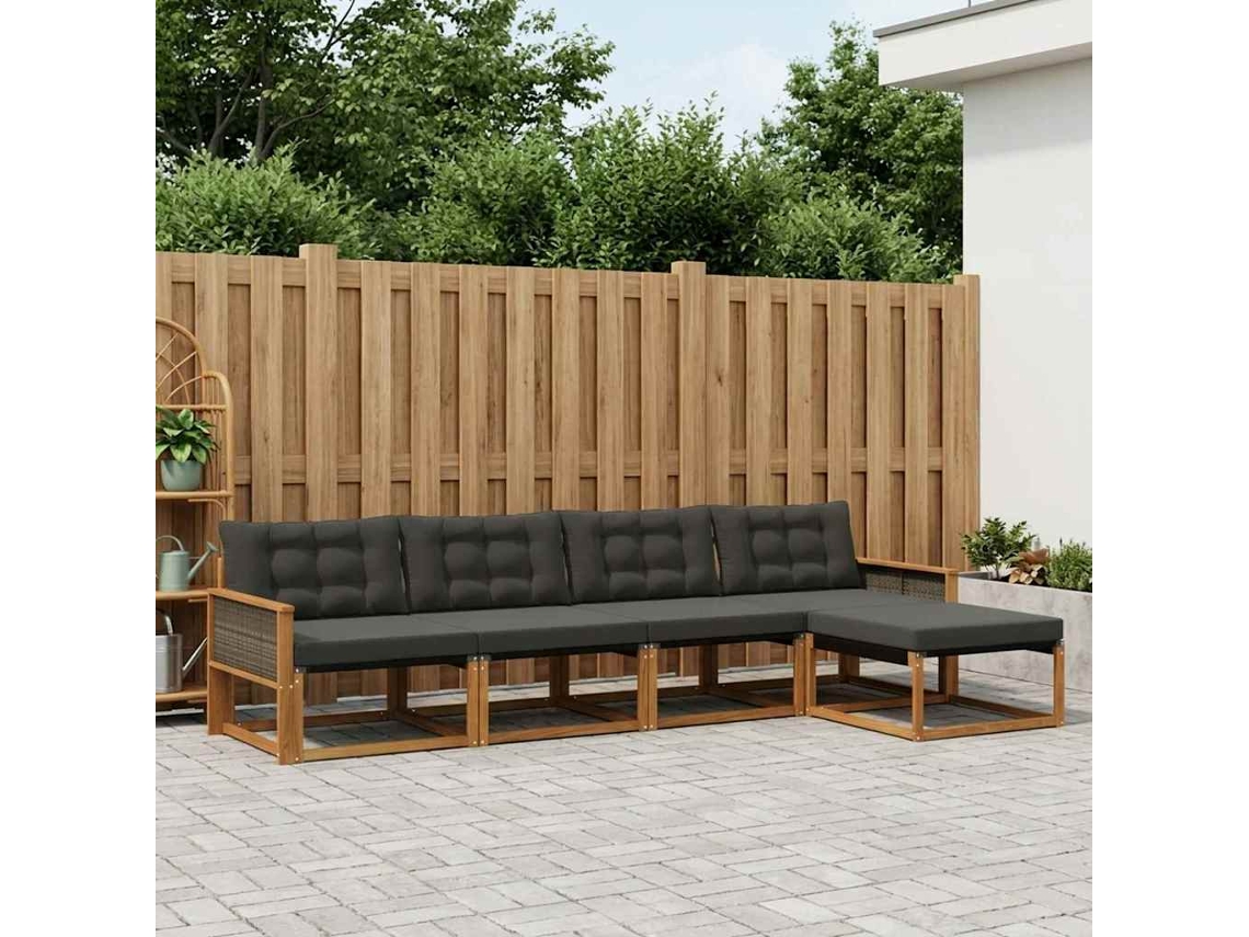 Vidaxl Conjunto De Sofás Para Exterior 5 Pcs Natural E Preto