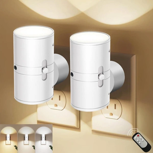 Luz Noturna Led Com Sensor Crepuscular, Dimerizável, 3 Cores, Para Quarto, Corredor, Quarto De Bebê, Branca, Pacote Com 2 Unidades/ Controle Remoto