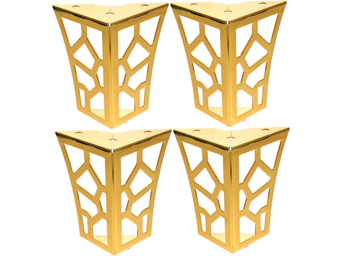 Villcase Conjunto De 4 Pés Metal Para Sofá, Com Design Vazado, Suporte De Ferro Dourado Para Sofá, Mesa De Centro