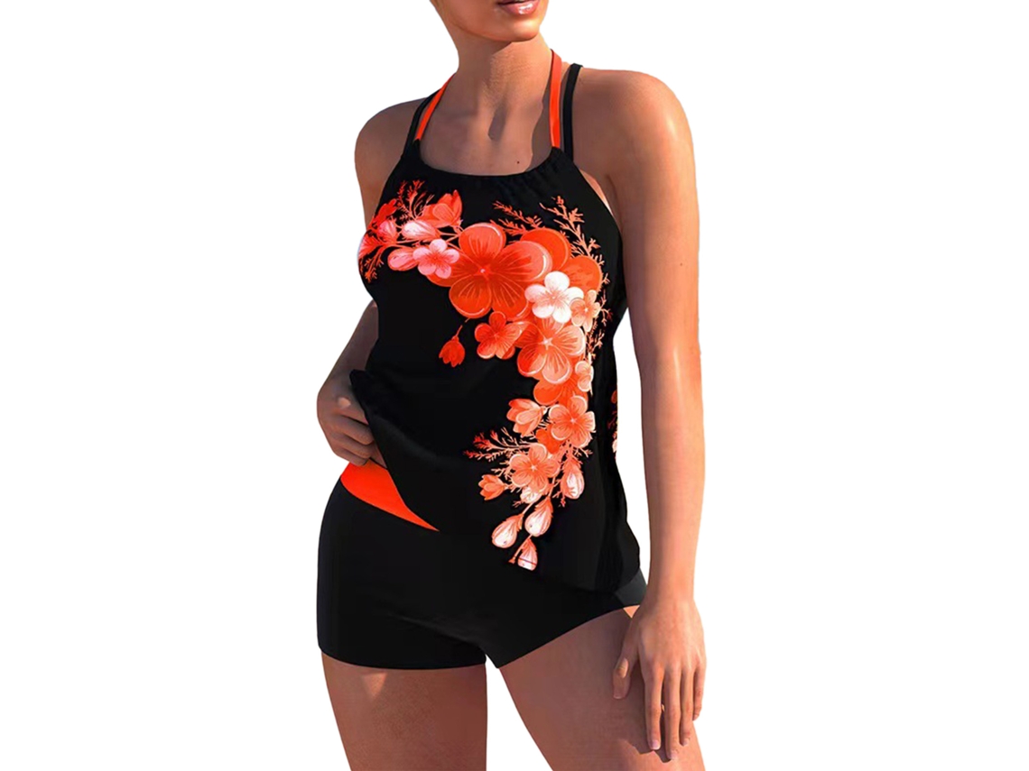 Traje de Banho Feminino Floral Laranja Duas Peças