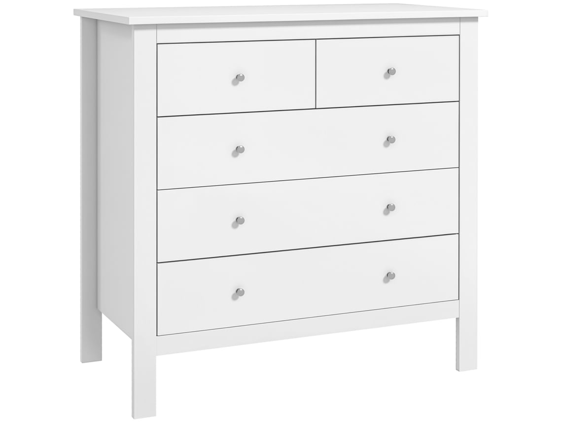 Cómoda Com 5 Gavetas Mdf, Melamina de Madeira Cor Branco 79x39,5x80,5 cm Homcom