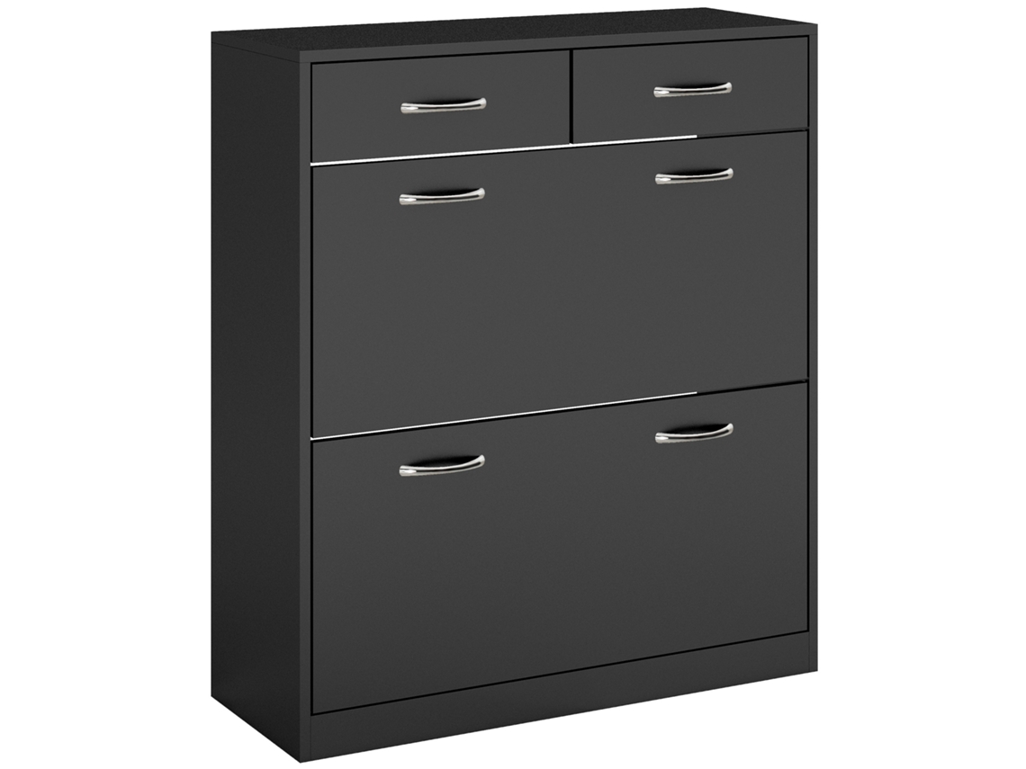 Sapateira Estreito Com 2 Compartimentos E 2 Gavetas Para 12 Pares De 80x30x91,5 Cm Preto