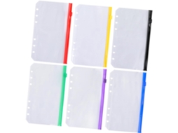 Conjunto De 6 Pastas Com Zíper E Furos, Nas Cores Marrom, Vermelho, Roxo, Verde, Amarelo E Azul Feitas Em Pvc Fosco
