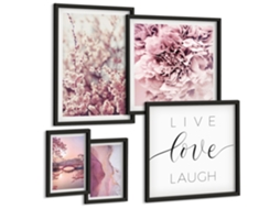 Conjunto De Pinturas Motivos Florais Frases Em Tom Pastel Espelharte (5 Peças)