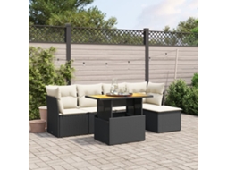 Vidaxl 6 Pcs Conjunto Sofás De Jardim C/ Almofadões Vime Pe Preto