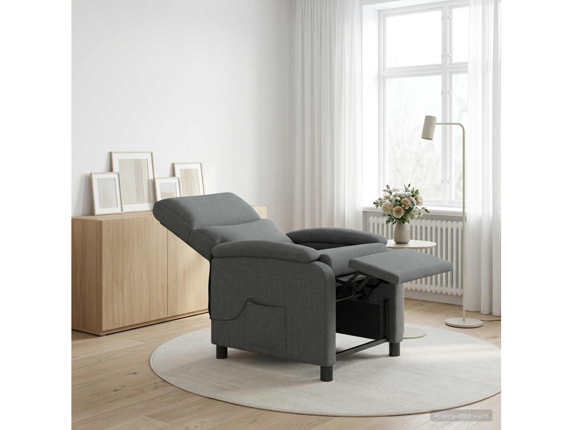 Vidaxl Recliner De Massagem Cinzento-escuro Tecido