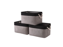 Caixa de armazenamento de tecido de linho, 3 peças, pequena, cinza preto, dobrável, com alças, 12.2x5.1x8.2 polegadas S/MARCA