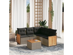 Vidaxl 6 Pcs Conjunto Sofás De Jardim Com Almofadões Vime Cinzento