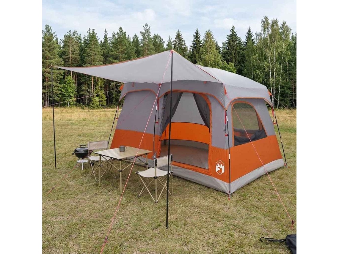 Vidaxl Barraca Familiar 8 Pessoa Cinza E Laranja Poliéster