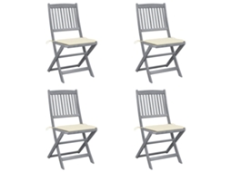 Vidaxl Cadeiras Exterior Dobráveis C/ Almofadões 4 Pcs Acácia Maciça
