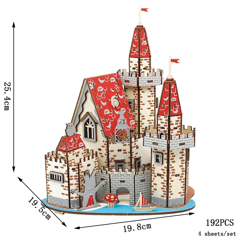 Quebra cabeça 3d de Madeira com Roda Gigante Giratória, Modelo de Castelo/carrossel para Montar Brinquedo Diy MDUG (castelo da Aventura)