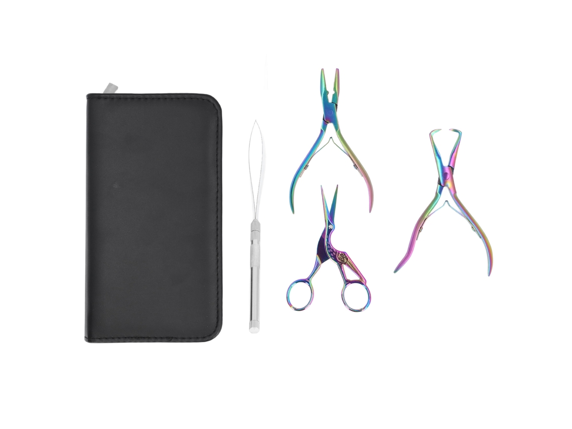 Kit De Ferramentas Profissionais Para Extensões De Cabelo Com Alicate, Gancho, Tesoura E Bolsa De Armazenamento
