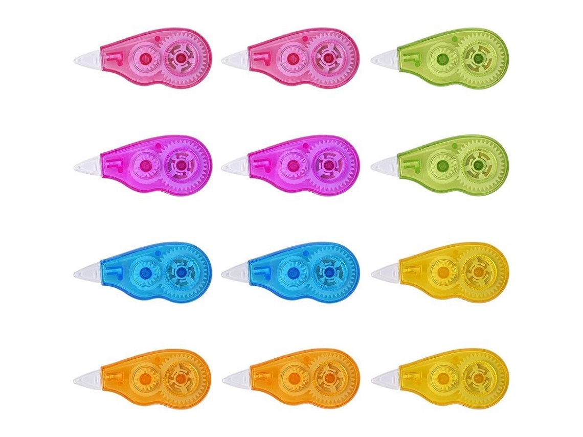 2026 12 Cintas Correctoras Mini Ratón, Cinta Correctora Suave, 4m X 5mm, 6 Cores, para Estudantes e Escritório