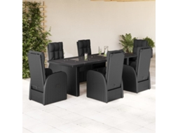 Vidaxl 7 Pcs Conjunto De Jantar P/ Jardim C/ Almofadões Vime Pe Preto