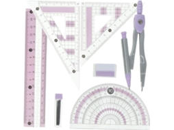 Kit Portátil De Desenho Técnico Com Transferidor E Esquadro, 7 Peças