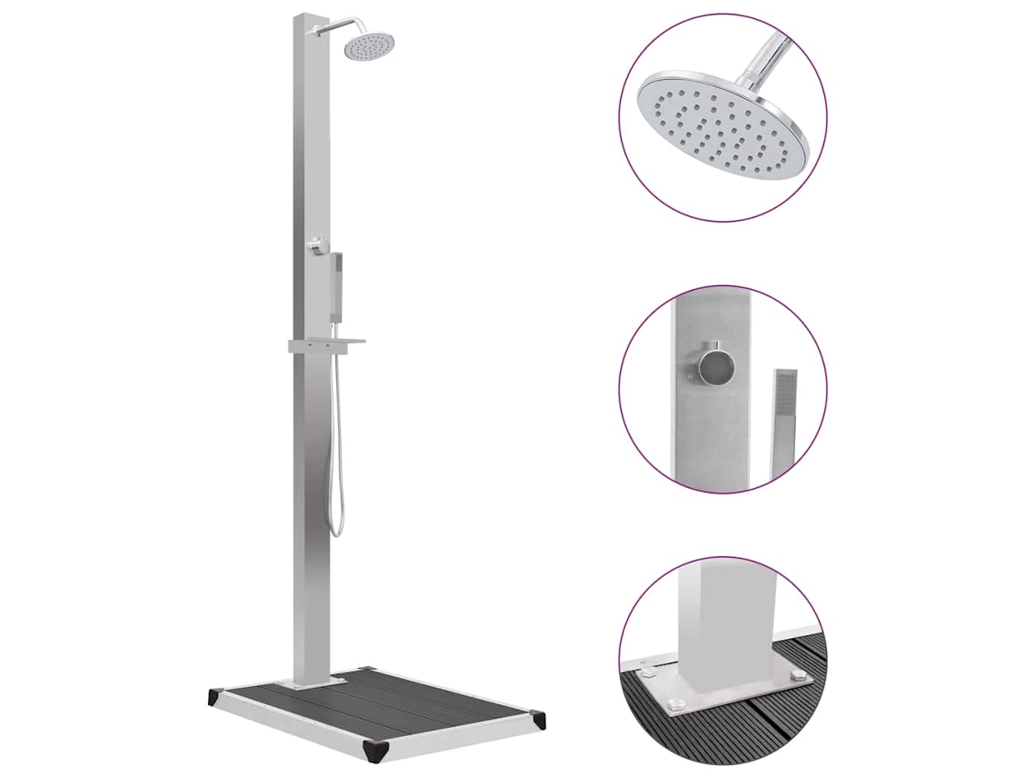 Vidaxl Chuveiro Para Exterior Com Base Wpc Aço Inoxidável