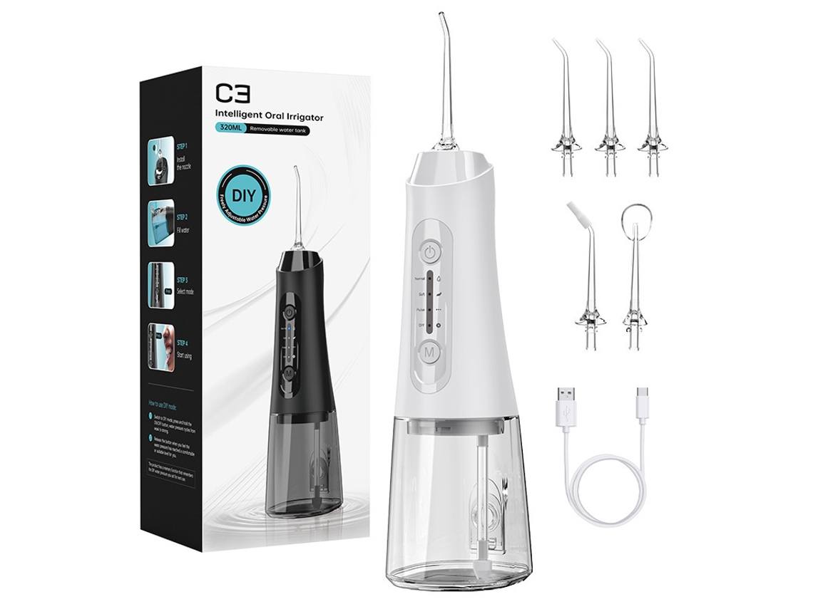 Irrigador Oral Dentário Recarregável 320 Ml 4 Modos, para o Cuidado do Aparelho Ortodôntico Branco HEXINYIGJLY