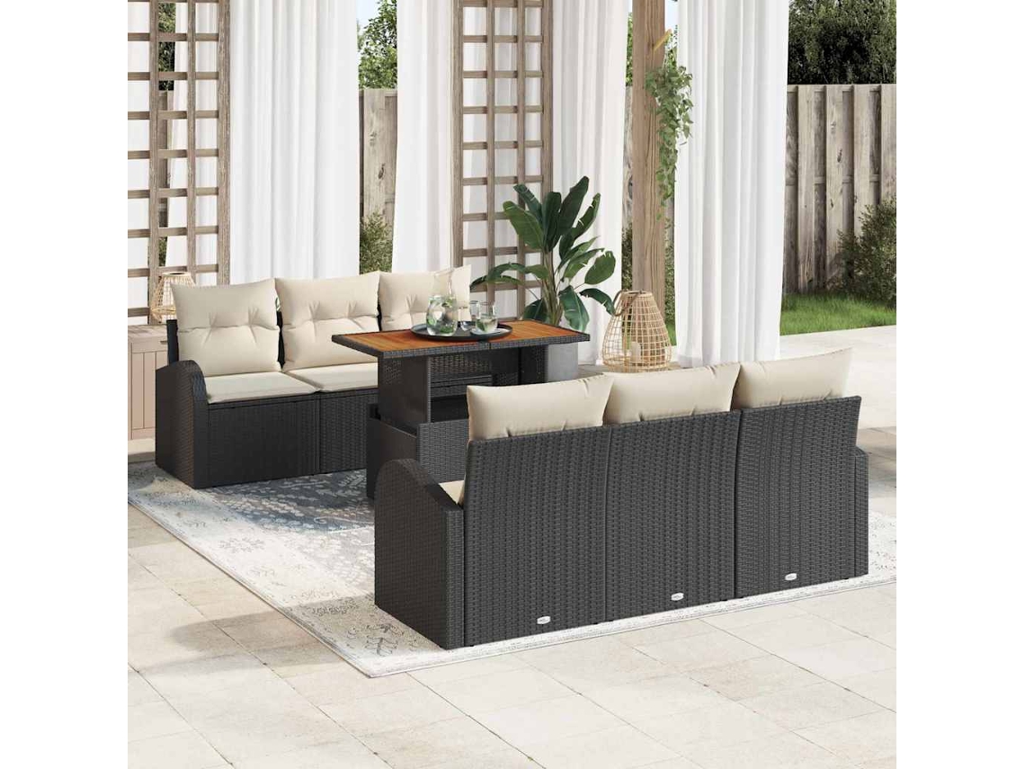 Vidaxl Conjunto De Sofá De Jardim 7 Unid. Preto Rattan Sintético