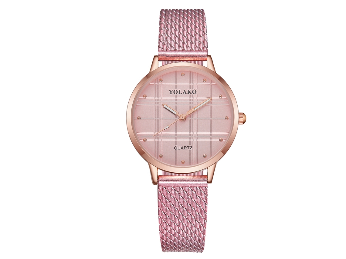 Relógio de Pulso Feminino Yolako de Quartzo com Pulseira de Plástico e Design Personalizado Rosa